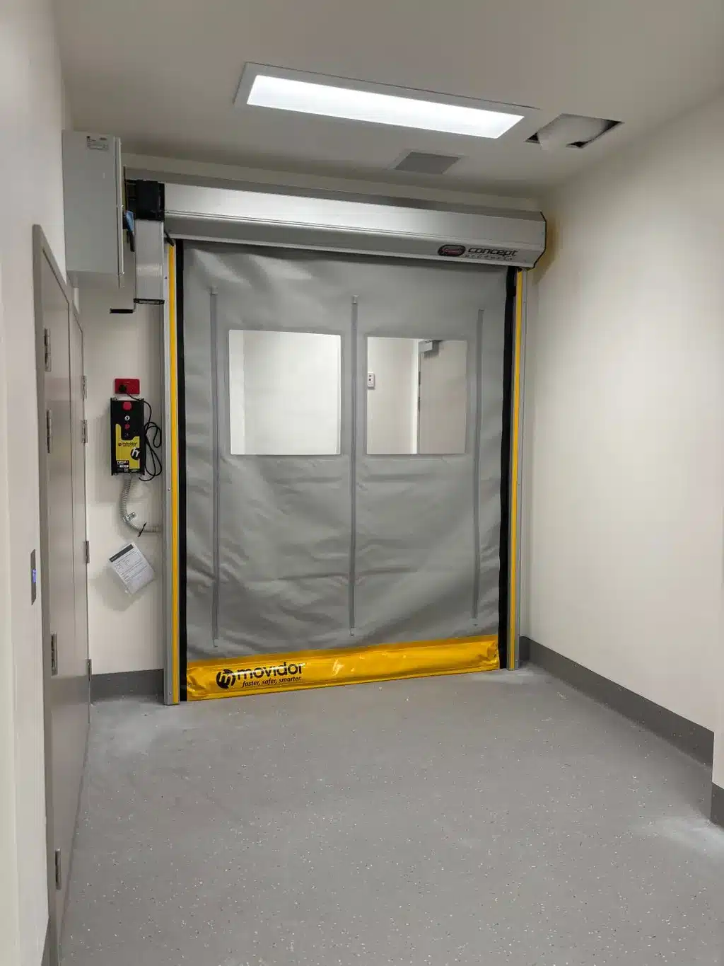 EX35 high-speed cleanroom door installed in a medical facility corridor